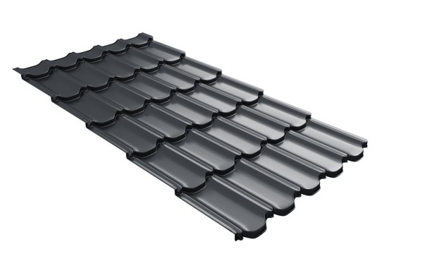 Металлочерепица квинта плюс с 3D резом 0,5 Satin Мatt RAL 7024 мокрый асфальт купить в Рубцовске